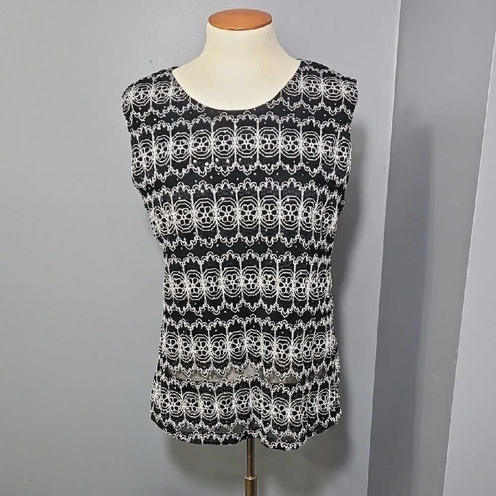 Dressbarn, Black, Sleeveless, Blouse, With Sparkles, Size 1X, Made In The USA